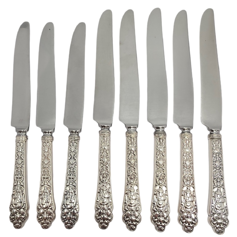 Set of 8 Gorham Medici Old Sterling Silver Handle Knives w/Mono 8 5/8" #18820
